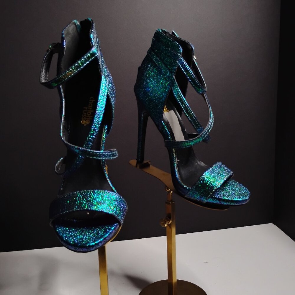 Charlotte Russe Textured Turquoise Mermaid Heels Size 6 Open Toe